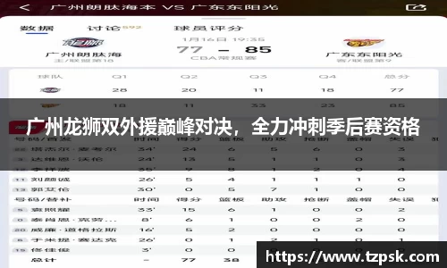 广州龙狮双外援巅峰对决，全力冲刺季后赛资格