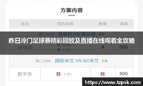 昨日冷门足球赛精彩回放及直播在线观看全攻略