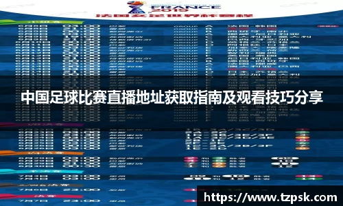 中国足球比赛直播地址获取指南及观看技巧分享